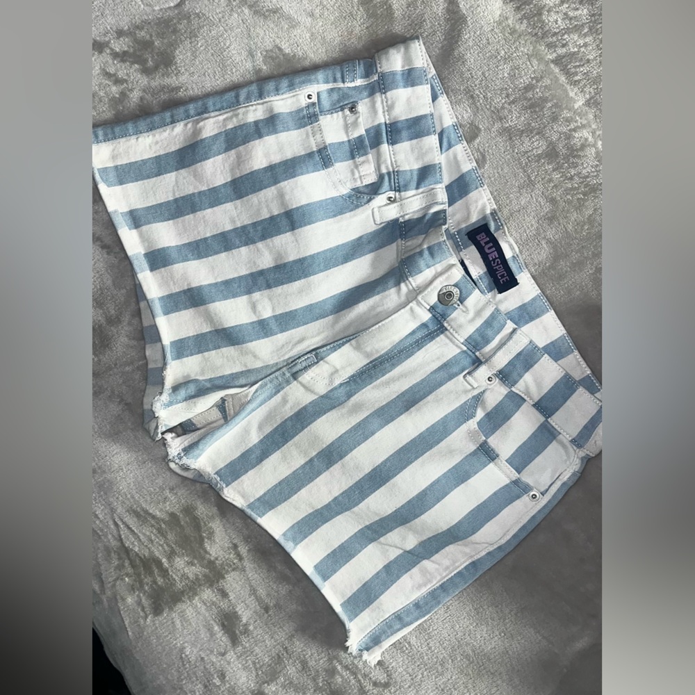Blue and White Striped Shorts